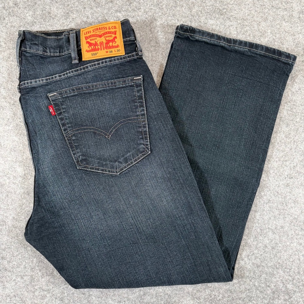 Levis 559 Relaxed Straight Jeans Mens 38x30 Dark Wash Blue Stretch 559-0440